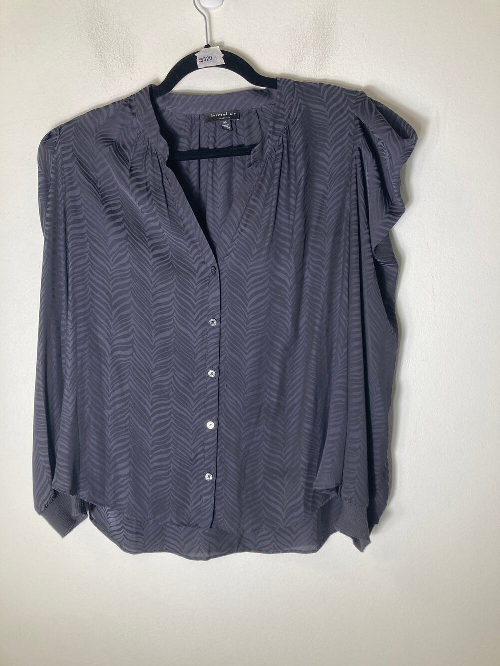 Current Air Black Feather Quill Design Blouse Sz XS